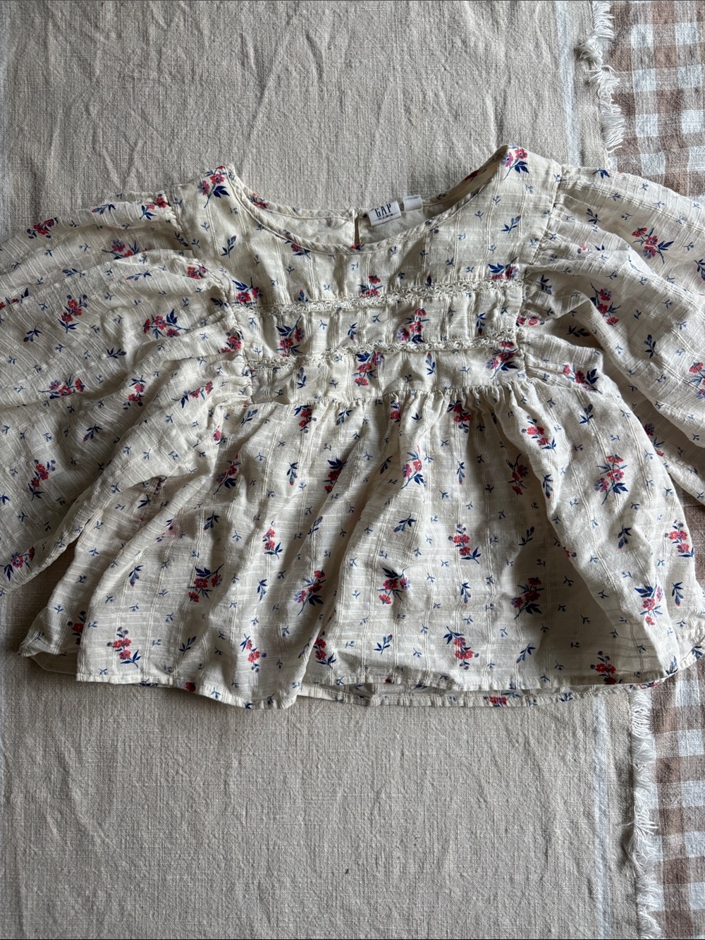 GAP Cream Baby Top with Red and Navy Floral Print